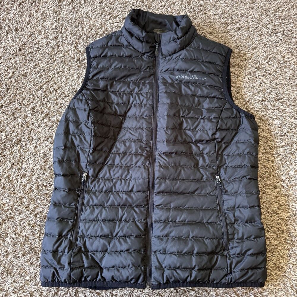 Eddie Bauer Vest Womens M Black EB650 Down Puffer Quilted Full Zip Lightweight
